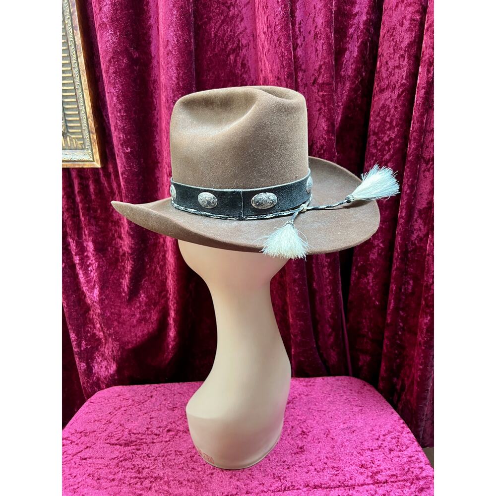 Vintage Brown Wool Cowboy Hat with Silver Conchos Western Style - Stetson Junior - Picture 5 of 13